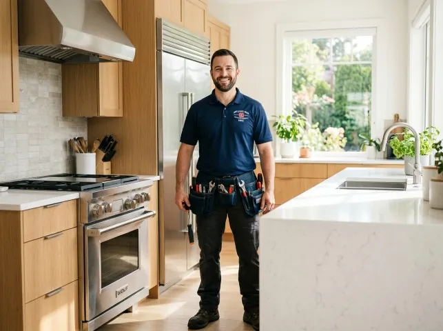 Appliance Repair Hero technician in a Bountiful, UT kitchen after an appliance repair